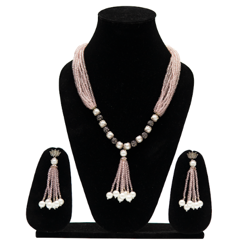 Blush Pink Pearl Long Necklace Set